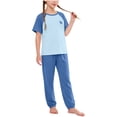 thumbnail image 2 of ATOGUTA Girl Outfit Kids Short Sleeve T-Shirts and Elastic Waist Pants Size 2T-15 Kids Clothing Set Blue, 2 of 7