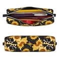 thumbnail image 2 of Pofeuu Black Marble Pattern Sunflower Print Leather Pencil Case, Leather Pencil Pouch Large Capacity, Big Pencil Pouch with Zipper Vintage Pen Bag Fountain Pen Holder, 2 of 7