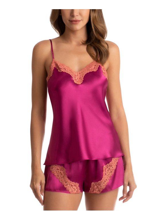 Women's Contrast Lace & Satin Cami-Tap Set XLarge, Purple