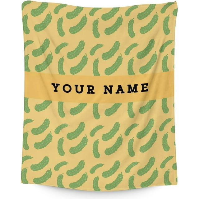 LHSHID Personalized Pickle Blanket Gifts with Name Text Funny Throw Blanket for Adults Kids Lightweight Plush Soft Cozy Warm Flannel Blankets for Bed Couch