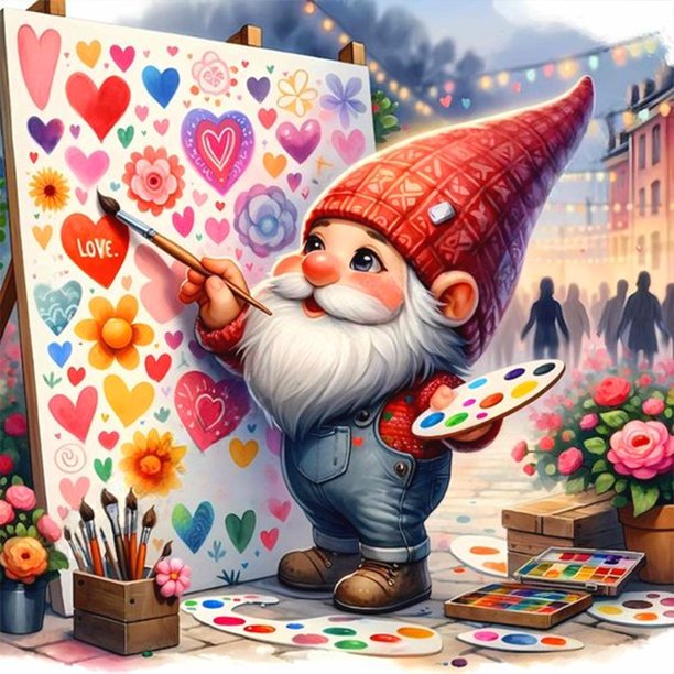 (A4465) Lleno Diamantes Gnomos Pintados Series Dibujos Animados Diamantes Redondos Pinturas Diamantes Resina 30*30CM