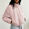 thumbnail image 2 of QIYAGBSA Cropped Puffer Jackets for Women Polka Dot Stand Collar Full Zip Long Sleeve with Pockets Drawstring Hem for Fall Weekend and Outdoor Walks, 2 of 8