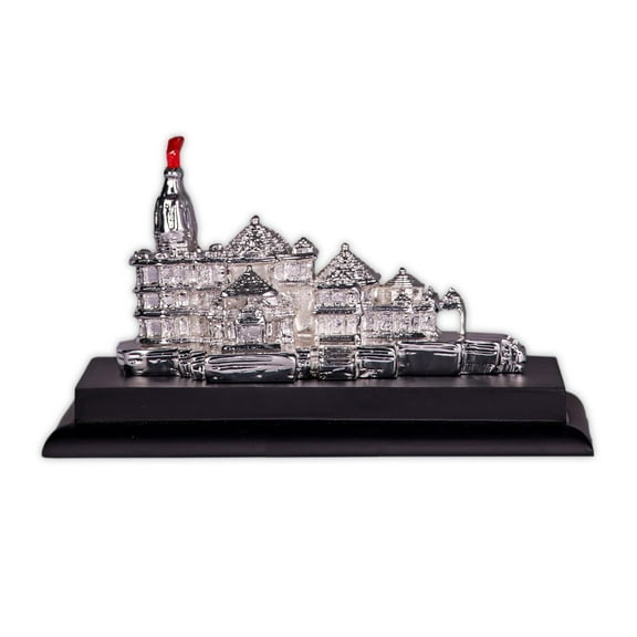 Silver Plated Ayodhya Ram Mandir 3D Model with Base for Home Decoration, Gifting, Temple Decor | Shri Rama Janmabhoomi Mini Statue (3 x 5 inch)