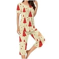 thumbnail image 4 of Tnhcen Women's Christmas Pajamas 2 - Piece Set Festive Print Capri Pants & Short Sleeve Top Soft Elastic Holiday Sleepwear, 4 of 6