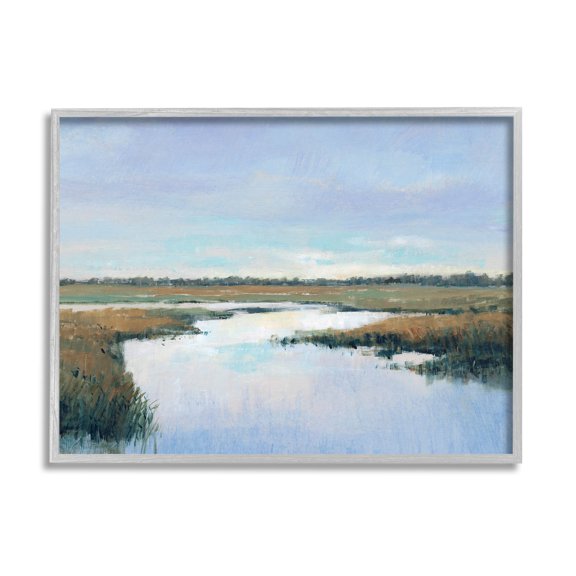 Stupell Industries Rural River Horizon Landscape Painting Gray Framed Art Print Wall Art, Design by Tim OToole
