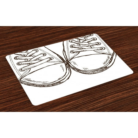 

Doodle Placemats Set of 4 Sneakers in Hand Drawing Style Casual Footwear Teenager Urban Lifestyle Theme Washable Fabric Place Mats for Dining Room Kitchen Table Decor Dark Brown White by Ambesonne