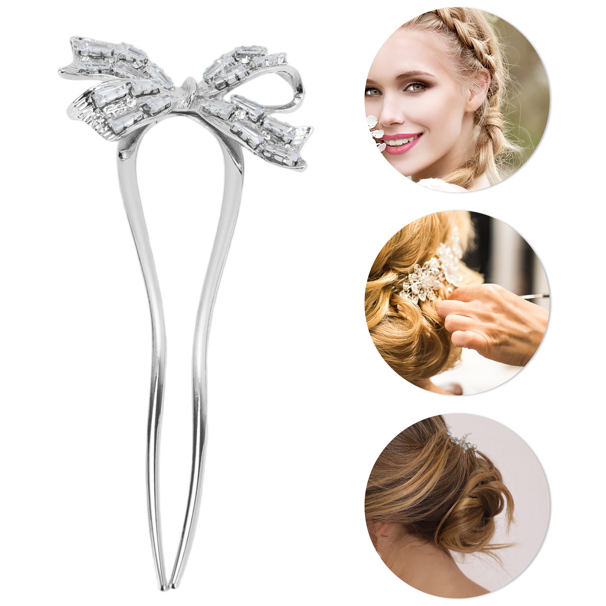 Unique Bargains Fashion U-shaped Bow Decorative Hairpin for Women 1 Pc Silver Tone