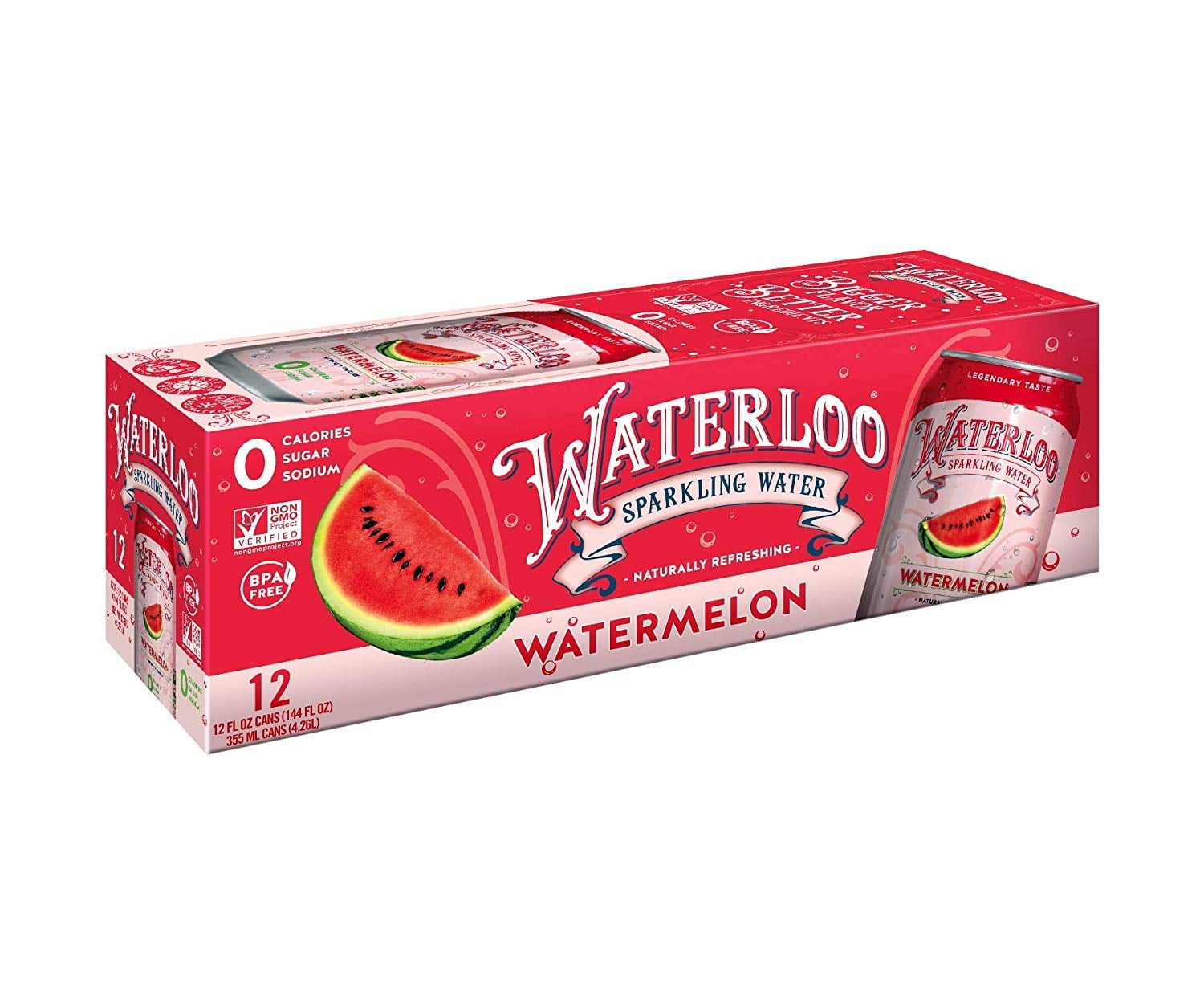 Waterloo?Sparkling Water Watermelon Fruit Flavor Zero Calorie No Sugar