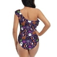 thumbnail image 5 of Picia Halloween Sweet Candy Pattern Women's One Piece Swimsuits,One Shoulder Swimwear Asymmetric ,Ruffle Monokinis Bathing Suits,High Waisted Flattering Bathing Suits-X-Large, 5 of 8