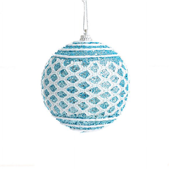 Christmas tree balls in lace net, Hanging Decoration Blue