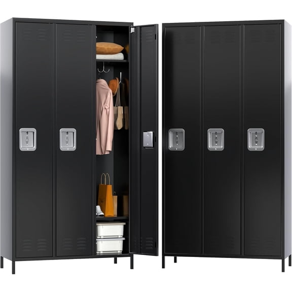 Aobabo Metal Lockers for Employees School Office Gym Home lockers Storage,3 Doors Lockers with 6 Shelves and 6 Hooks,Black, Assembly Required