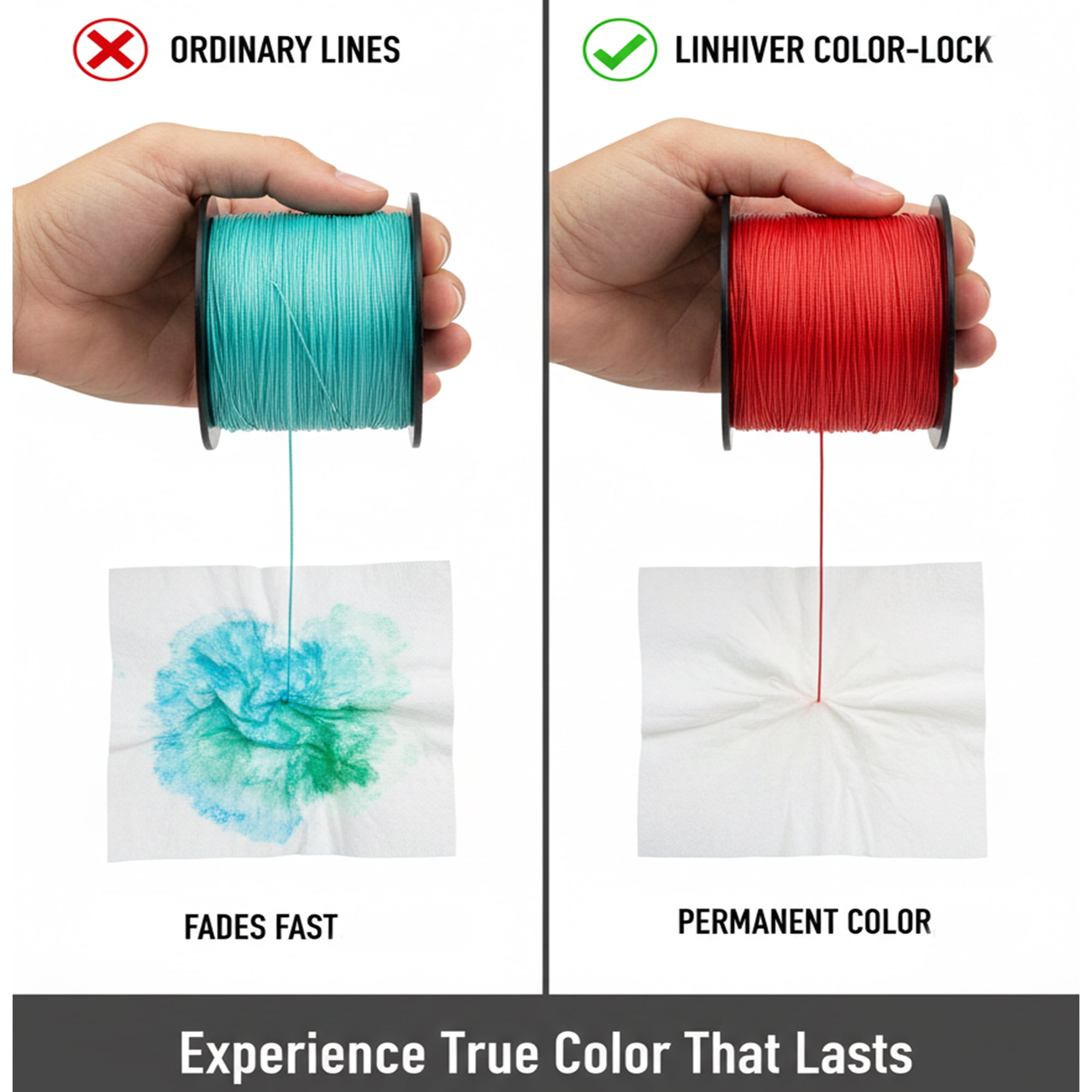 LinHiver Color-Lock 8 Strand Braided Fishing Line - Fade-Resistant, High Abrasion Resistance, Zero Stretch, Super Thin Diameter, 10lb-100lb, 300/500Yds, Perfect for Saltwater & Freshwater