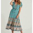thumbnail image 3 of TEELYNN Vestido de verano con estampado floral de algodón para mujer, vestido bohemio informal largo de verano con cordón en la cintura y escote en V, vestidos playeros bohemios 2020, 3 of 5