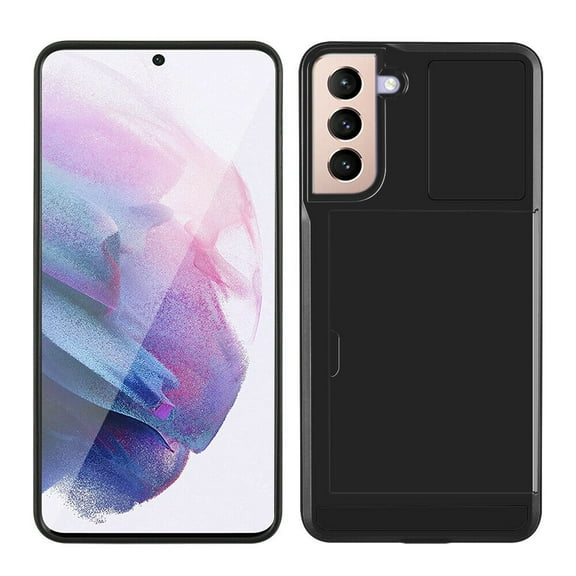 SOATUTO for Samsung S22 Case, Galaxy S22 Case Credit Card IDs Cash Holder Shell Wallet Case Slide Cover Dual Layer Hard PC Soft TPU Rubber Cover Phone Case for Samsung Galaxy S22 5G 6.1" - Black
