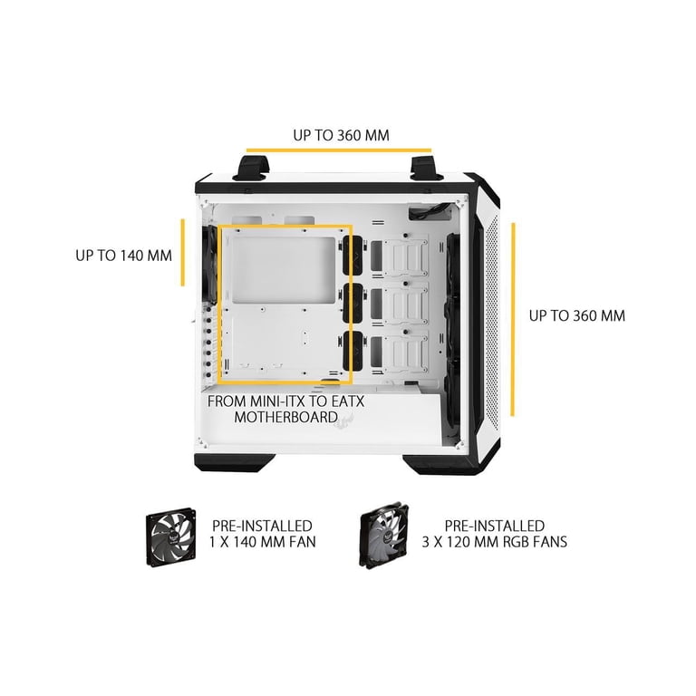 ASUS, TUF Gaming GT501 Mid-Tower Case, WHT, RGB Lighting - Walmart.com