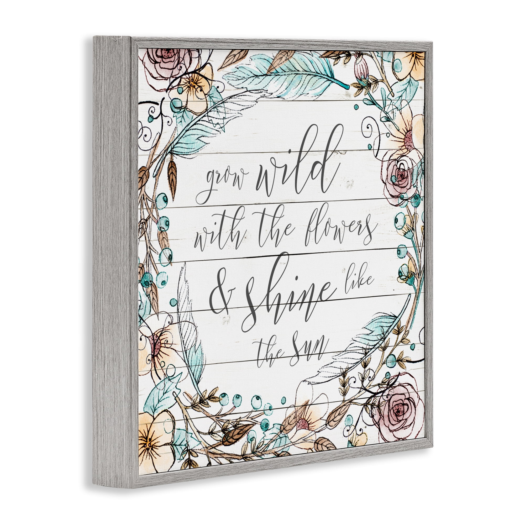 Stupell Industries Grow Wild With Flowers Gray Framed Giclee Art, design by SD Graphics Studio