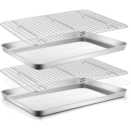 

Baking Sheet with Rack Set (2 Pans + 2 Racks) 16’’ x 12’’ x 1’’Stainless Steel Baking Pan Cookie Sheet with Cooling Rack Non Toxic & Healthy Easy Clean & Dishwasher Safe - 4 Pack