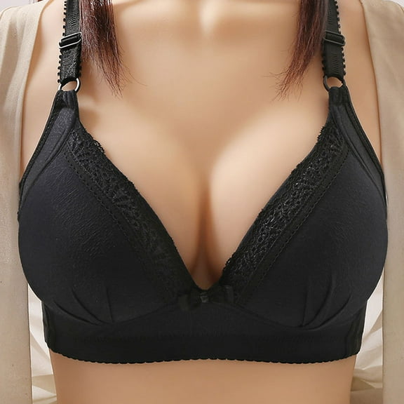 YWDJ Bras for Women Plus Size Closure in Back Comfortable Bras Wireless Bras Adjustable Straps Full Coverage Push up Wrap Sleep Bras Padded Comfortable Wide Strap Bras Comfy Bras Black S