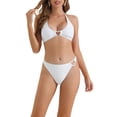 thumbnail image 1 of Conjunto de bikini de dos piezas con textura acanalada para mujeres INSPIRE CHIC, con parte inferior triangular de anillo en forma de corazón, trajes de baño pequeños en blanco, 1 of 5