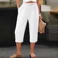 thumbnail image 5 of Tnhcen Women's High Waisted Drawstring Pockets 7/8 Capri Pants, 100% Cotton Prewashed Linen Look Lace Spliced Casual Trousers, Loose Fit Plus Size S - 2XL, 5 of 6