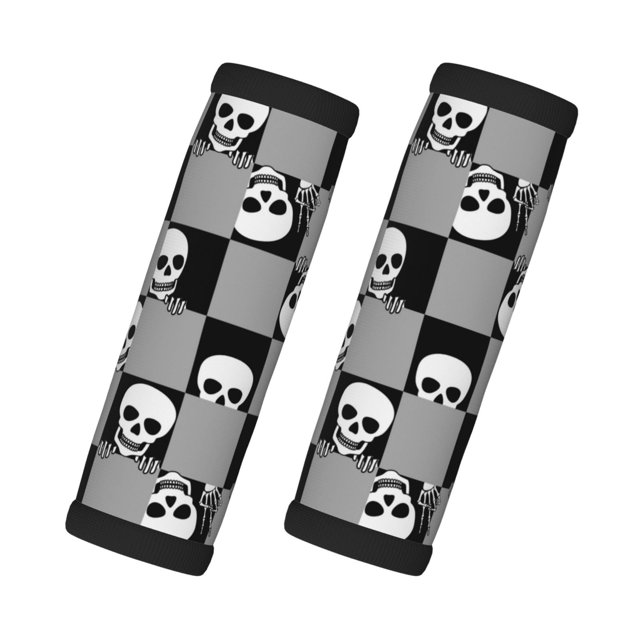 2 fundas para asas de equipaje - Etiquetas identificadoras con calaveras a cuadros, fundas para asas de equipaje, accesorios esenciales de viaje para equipaje de avión