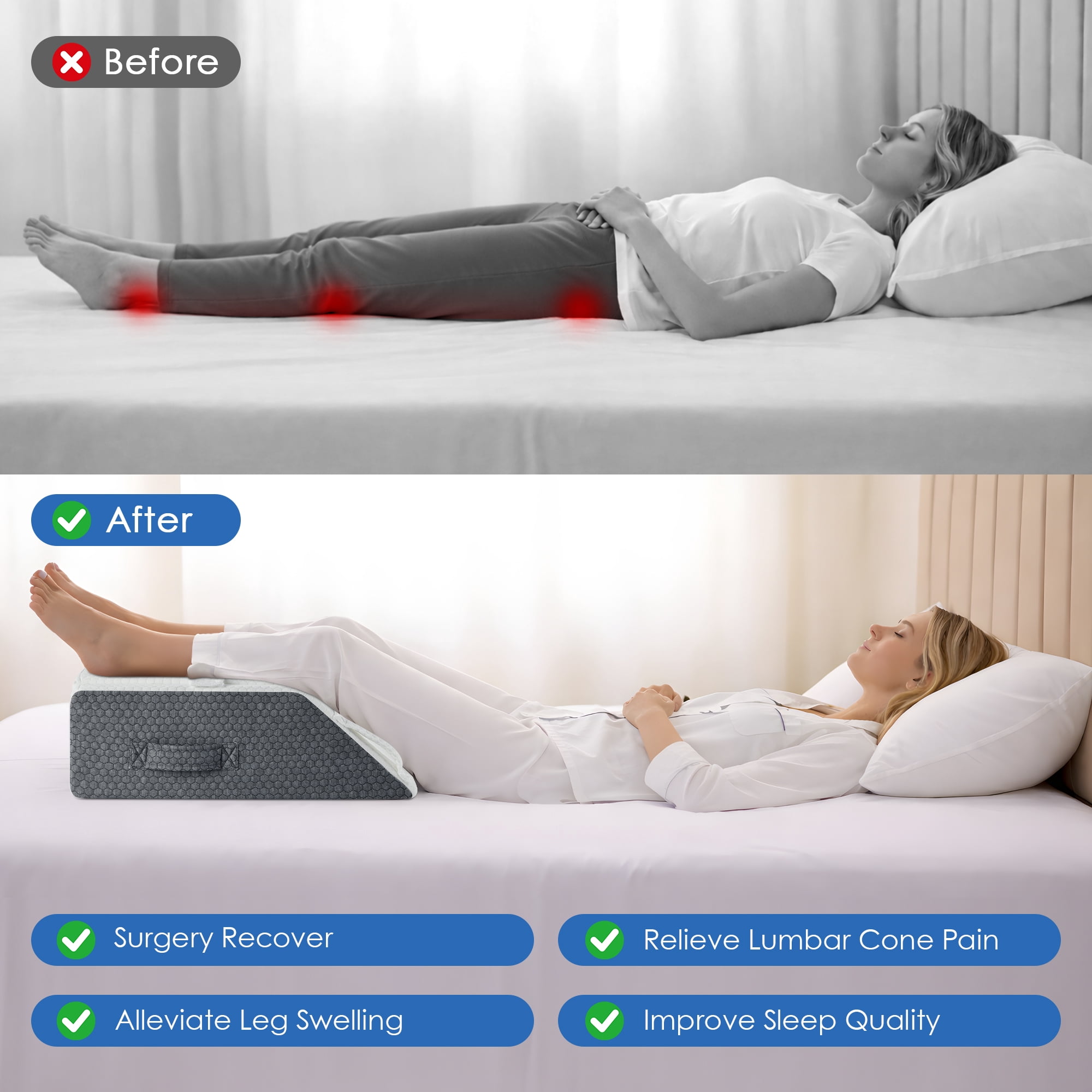 KAIPARA Leg Elevation Pillows, Wedge Pillow for After Surgery, Height Adjustable Memory Foam Leg Support, Leg Pillow for Back, Knee, Hip, and Ankle Pain Relief