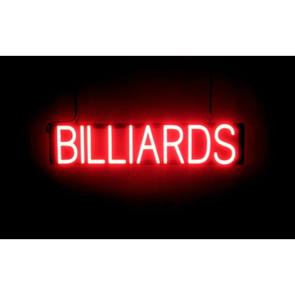 SpellBrite BILLIARDS LED Sign for Business. 29.4" x 6.3" Red BILLIARDS Sign Has Neon Sign Look With Energy Efficient LED Light Source. Visible from 500 Feet, 8 Animation Settings.