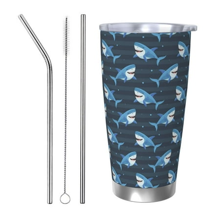 

Lukts Funny Sharks for 20OZ Car Cup Stainless Steel Direct Drinking Straw Thermos Cup Suitable for Office Travel and Car-Straw Three-piece Set