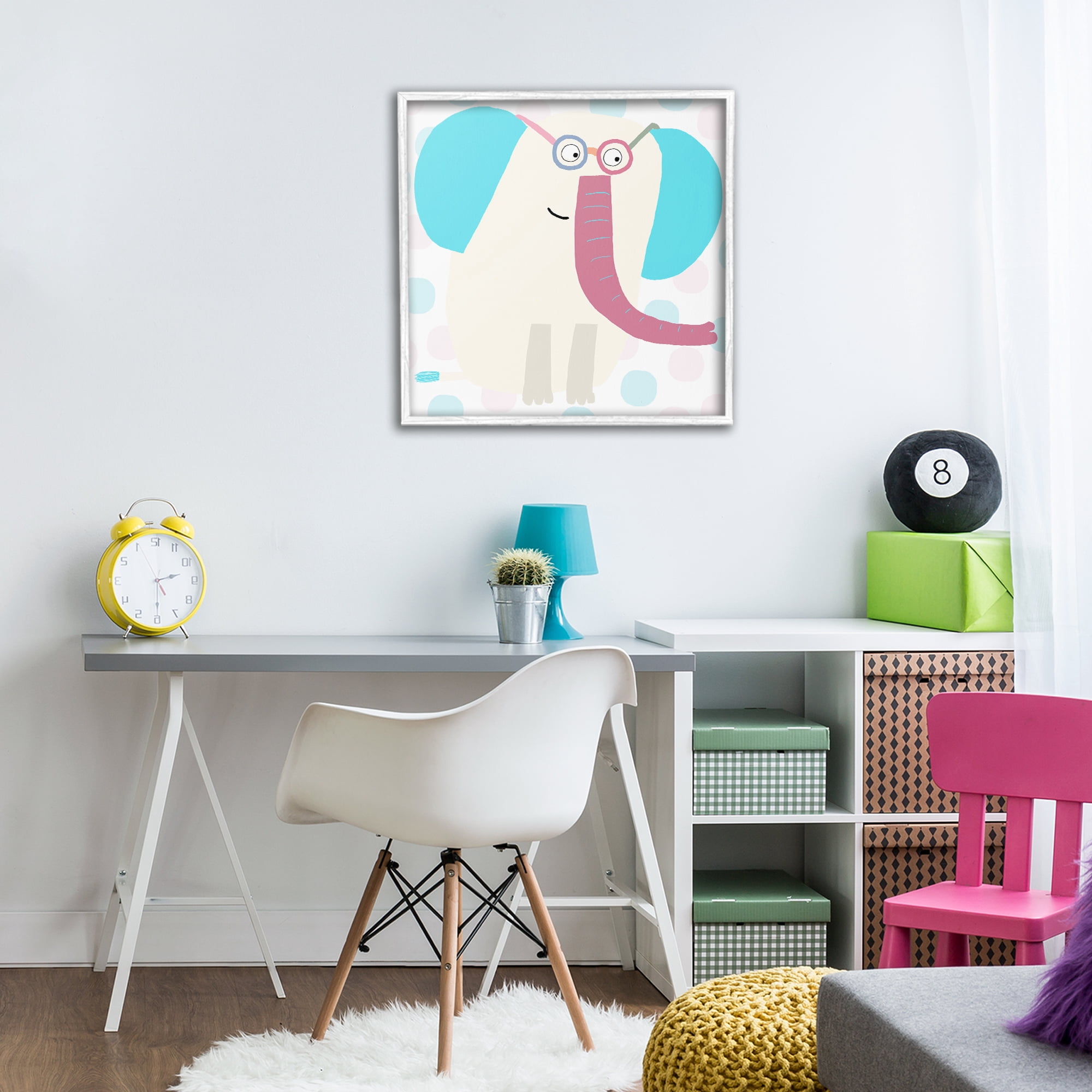 Stupell Industries Electric Blue Elephant White Framed Giclee Art, design by Carla Daly