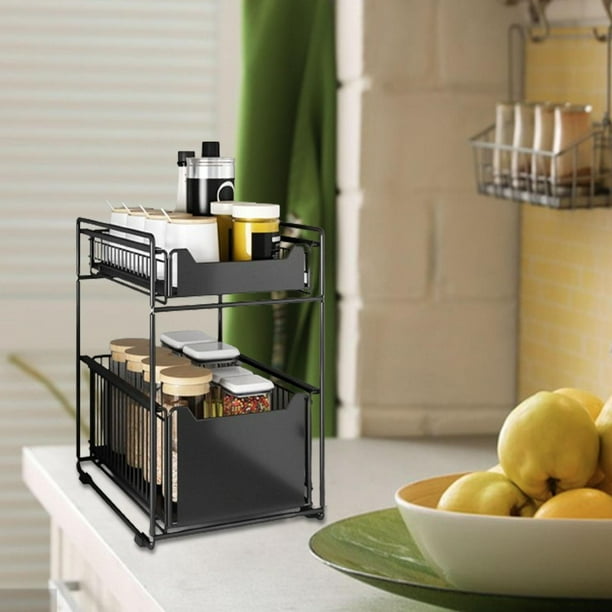 Organizador de encimera debajo del fregadero, estante multiusos deslizante para despensa, contenedor de almacenamiento para gabinete, cocina y baño 375 cm x 215 cm x 435 cm