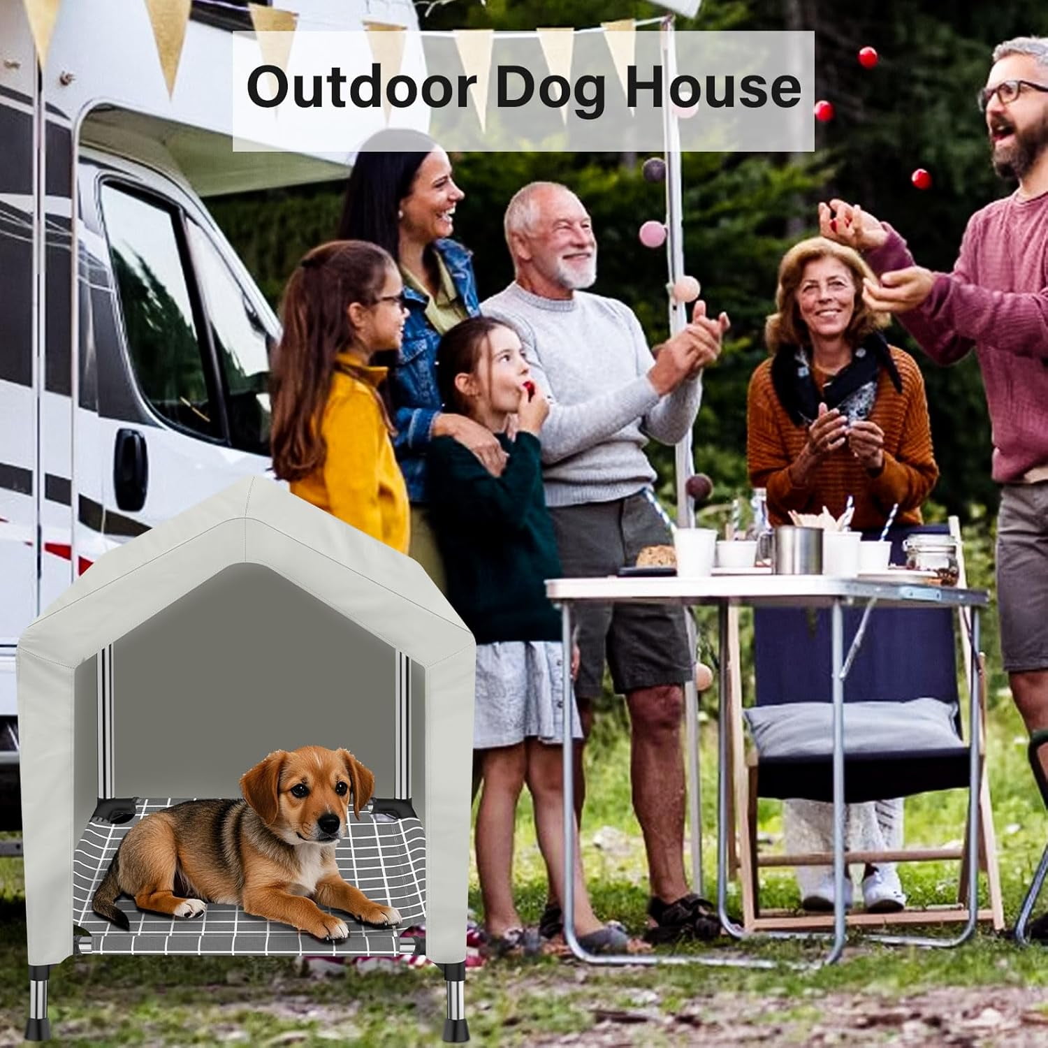 Elevated Dog House for Outdoor or Indoor - Waterproof Dog Tent Cat House, Dog Sunshade Tent, Pet House with Removable Cover, Suitable for Medium Cats Dogs