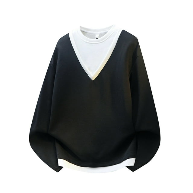 Dagugfen Chandails en Molleton Grande Taille pour Hommes Manches Longues Patchwork Color Block Mode Urbaine Tendance Tops Décontractés pour Rendez-Vous