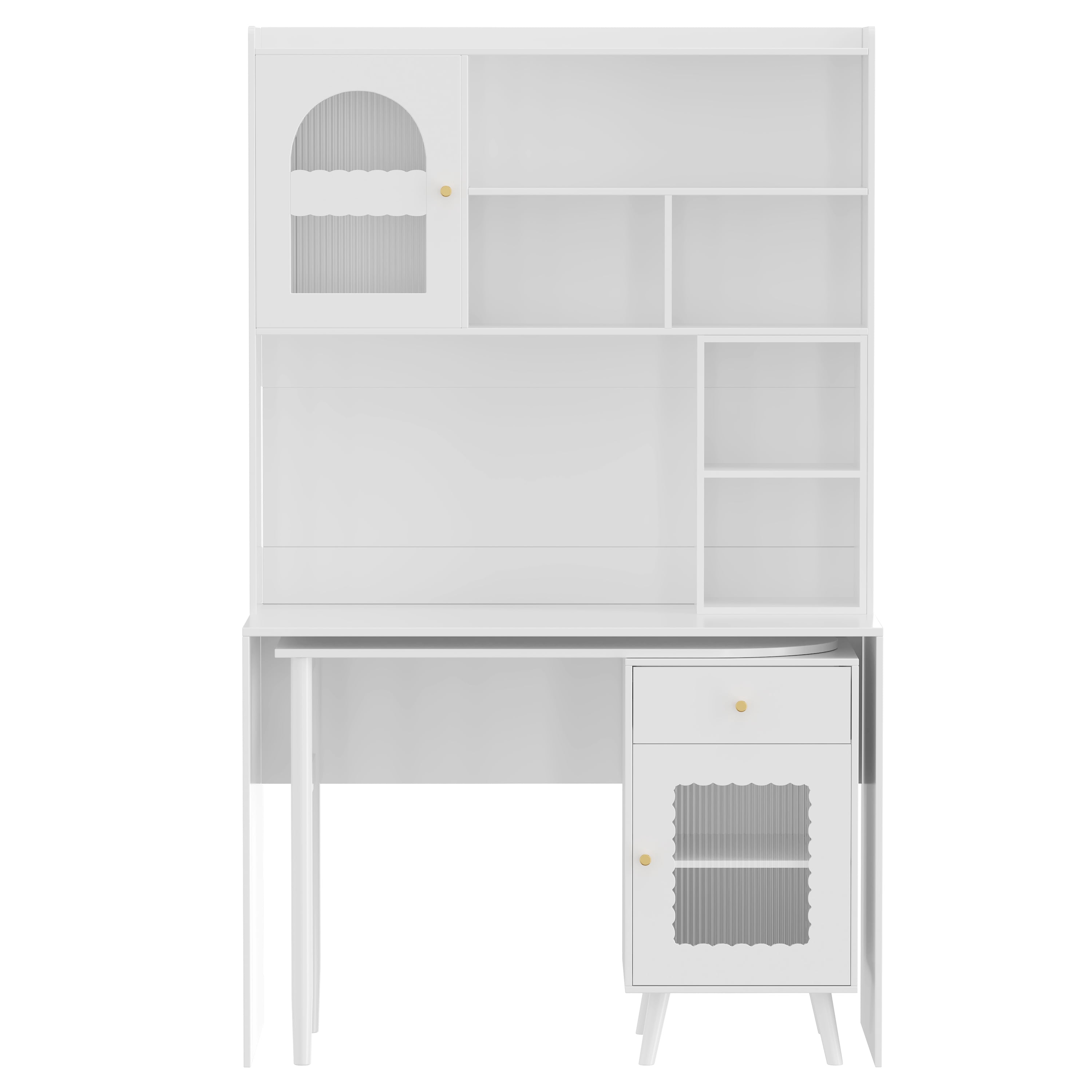Aukfa Computer Desk with Hutch,LShape Office Desk Gaming Desk, Rotating Desktop,Storage Cabinets for Home Office Bedroom,White