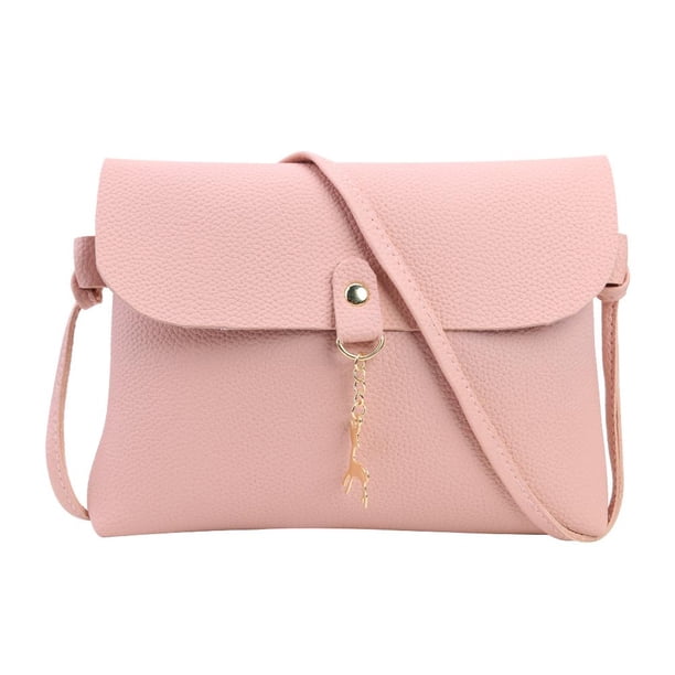 Bolso de hombro con colgante de ciervo de color puro simple, bolso cruzado para mujer (rosa)