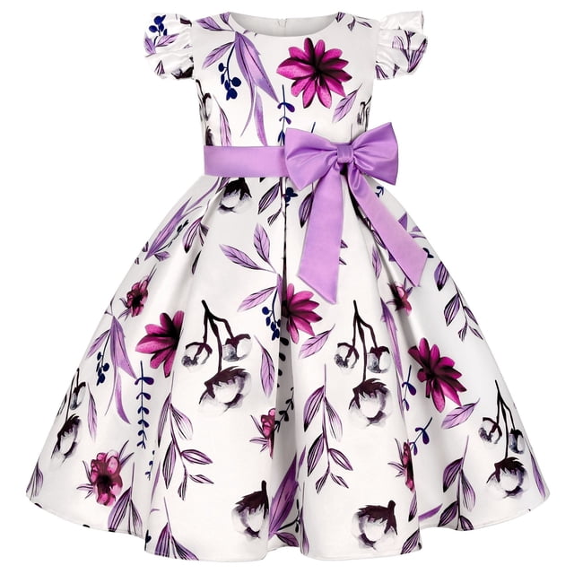 Vestido de niña con mangas abullonadas y estampado de lazo, disfraz de princesa para fiesta de cumpleaños