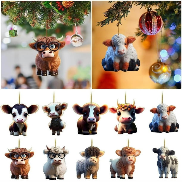 Adorno colgante de coche vaca - Decoración del árbol de Navidad, amuleto para el retrovisor del coche, decoración para casas y granjas, 1PC