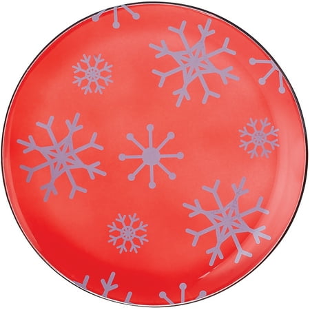 Glass Round Candle - Pavilion - Snowflake Patterned Red Glass Round Jar Candle Tray, 7.25 Inch