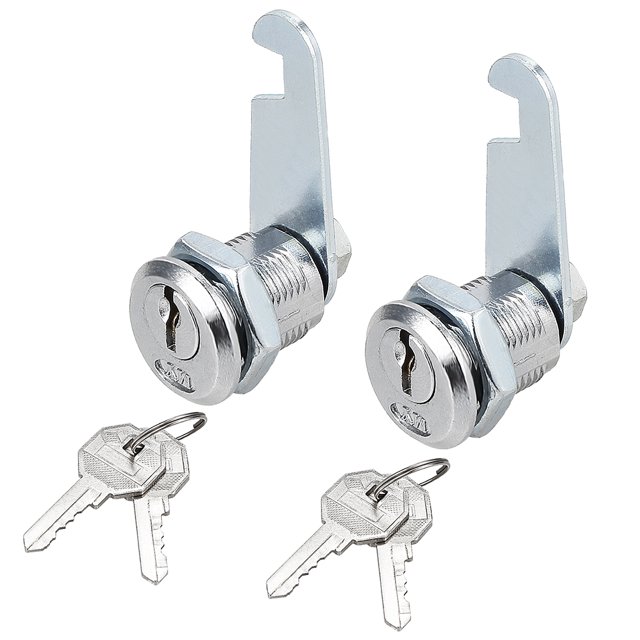 Unique Bargains 2pcs 20mm Cylinder Zinc Alloy Chrome Plated Hook Cam Lock w Key, Keyed Different