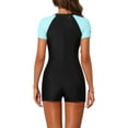 thumbnail image 3 of INSPIRE CHIC Women's Short Sleeve Zipper Monokini Sets 1 Piece Color Block Sporty Swimwear Bathing Suits Medium Light Blue, 3 of 5