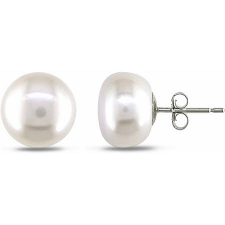 Miabella 10-11mm White Cultured Freshwater Pearl 14kt White Gold Stud Earrings