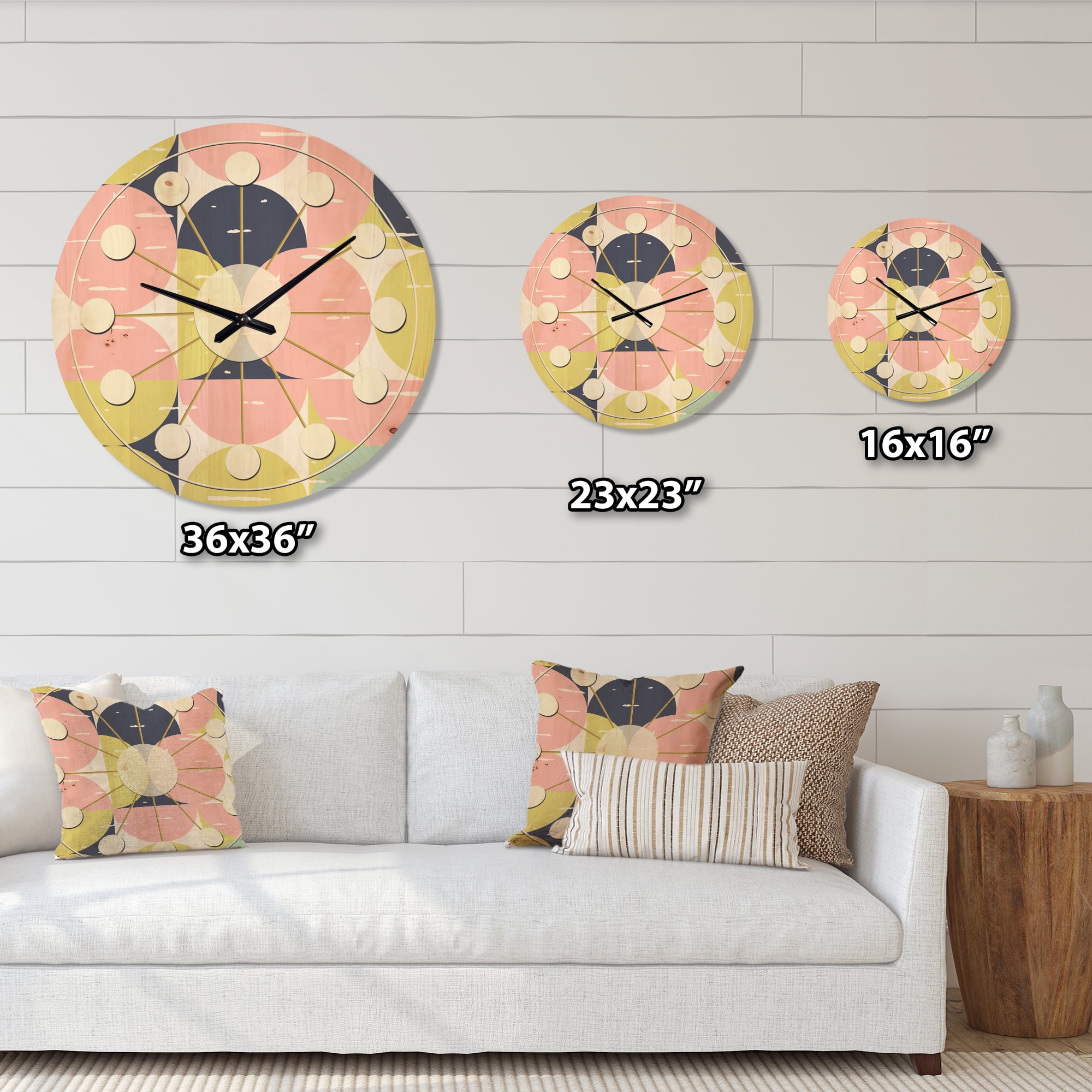 Designart 'Pastel Circular Retro Pattern I' Mid-Century Modern Wood Wall Clock