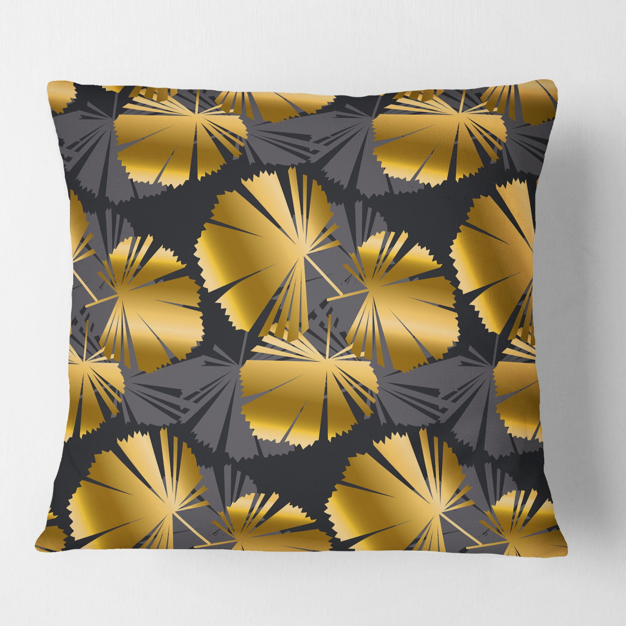 Designart Golden Palm Leaves III' Mid-Century Modern Throw Pillow - 16x16