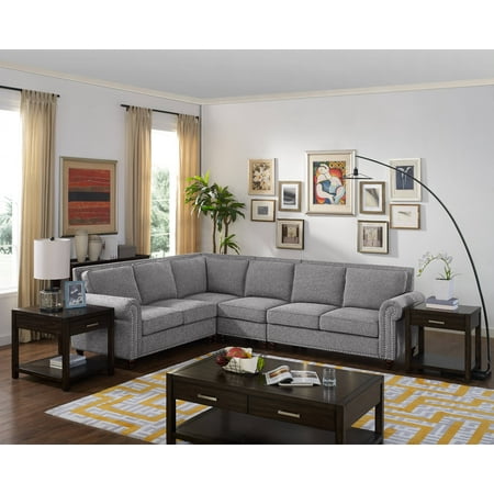 Monte Nail Head Modern 4 Piece Light Grey Living Room Sectional Monte Nail Head Modern 4 Piece Light Grey Living Room Sectional
