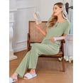 thumbnail image 4 of Conjunto de pijama Ekouaer para mujer de manga corta con botones, color verde claro, 4 of 6