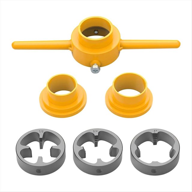 6piezas Herramienta para Hacer Roscas PVC, Enhebrador Tubos, Juego Herramientas Plomería, Juego Troqueles Redondos para Tubos con 3 Troqueles 1/2 Pulgada, 3/4pulgadas y 1pulgada NPT