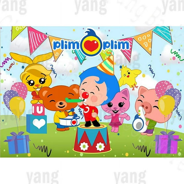 Decoración de pancarta de mesa de dibujos animados, telón de fondo Plim para fiesta de primer cumpleaños de niños, fotografía de cerdo de dibujos animados, Fondo de vinilo arcoíris