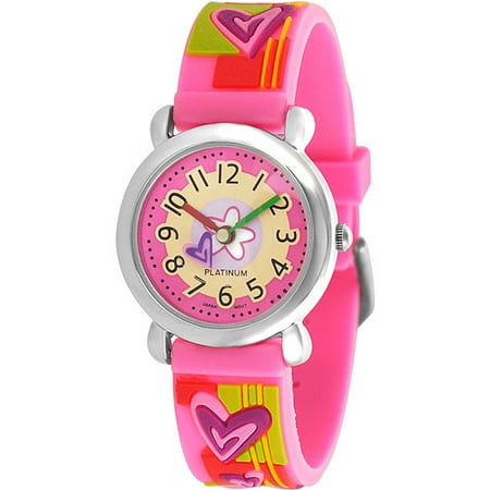 Geneva Platinum Girl's Heart Watch, Silicone Strap