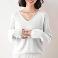 thumbnail image 1 of asjyhkr Women Ribbed Knit Shirts Long Sleeve V Neck Tops Solid Color Comfy Loose Fitting T Shirts Sweater, 1 of 4