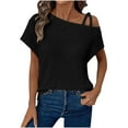 thumbnail image 1 of Dealovy Summer Tops for Women Cold 1 Shoulder Short Sleeve Textured Loose Solid Color Casual Tunic Shirts, 1 of 7
