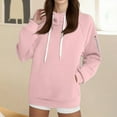 thumbnail image 4 of Women’s Long Sleeve Hoodie Dress, Oversized Solid Color Pullover Sweatshirt with Drawstring Hood, Loose Fit Fashion Top Light pink, 4 of 5